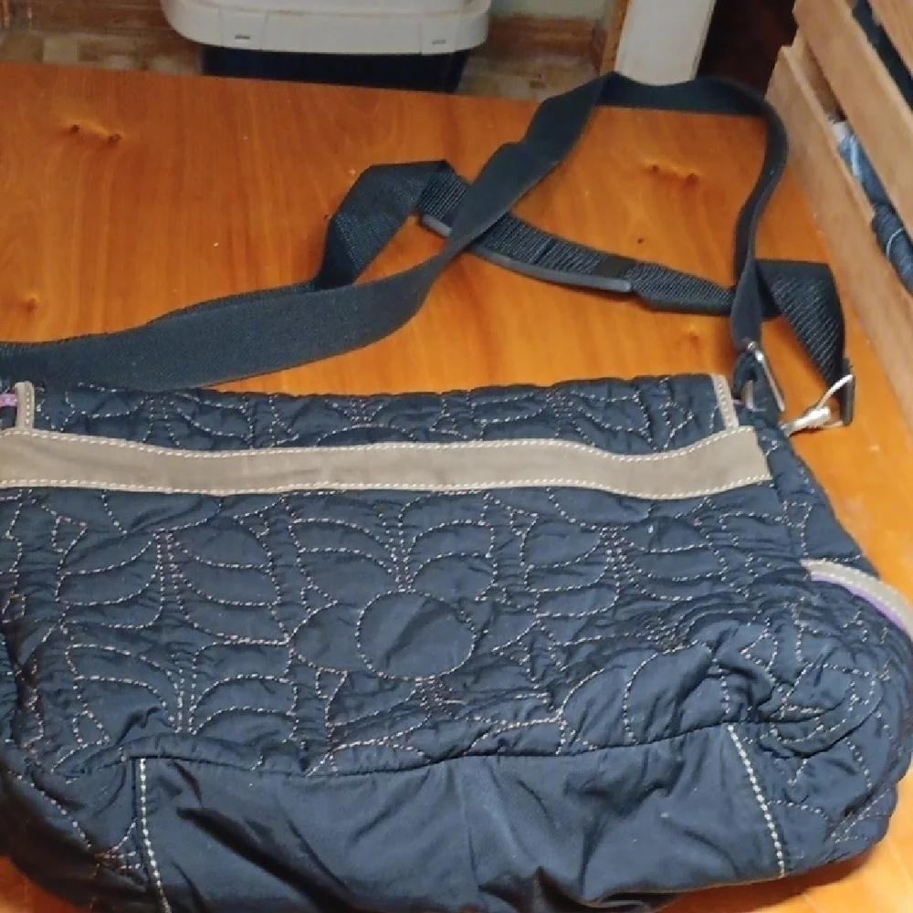 Black and Brown Messenger Bag with Textured Design and Fossil Key-per Bag